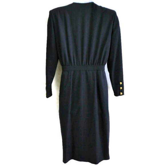 Valentino MissV Navy Wool Dress Button Front Lined Professional Gold Logo Button - Picture 2 of 8